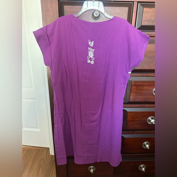 Purple Hand Embroidered Floral Print Cotton Linen Blend Dress Cover Up Sz Large - Picture 2 of 8